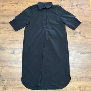 Joh Small Wendi Chic Black Tunic Shirt Dress Collared Short Sleeve Striped Trim